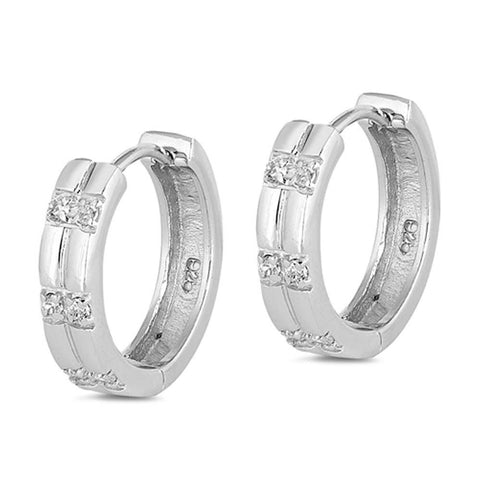 Sterling Silver Huggie Hoop Earrings With CZ Stones