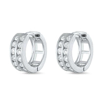 Load image into Gallery viewer, Sterling Silver Clear CZ Huggie Earrings - silverdepot
