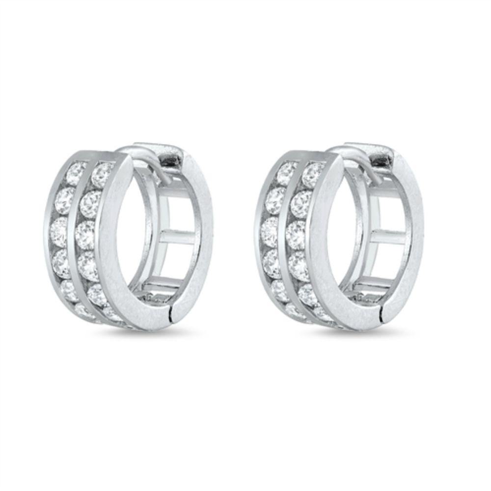 Sterling Silver Clear CZ Huggie Earrings - silverdepot