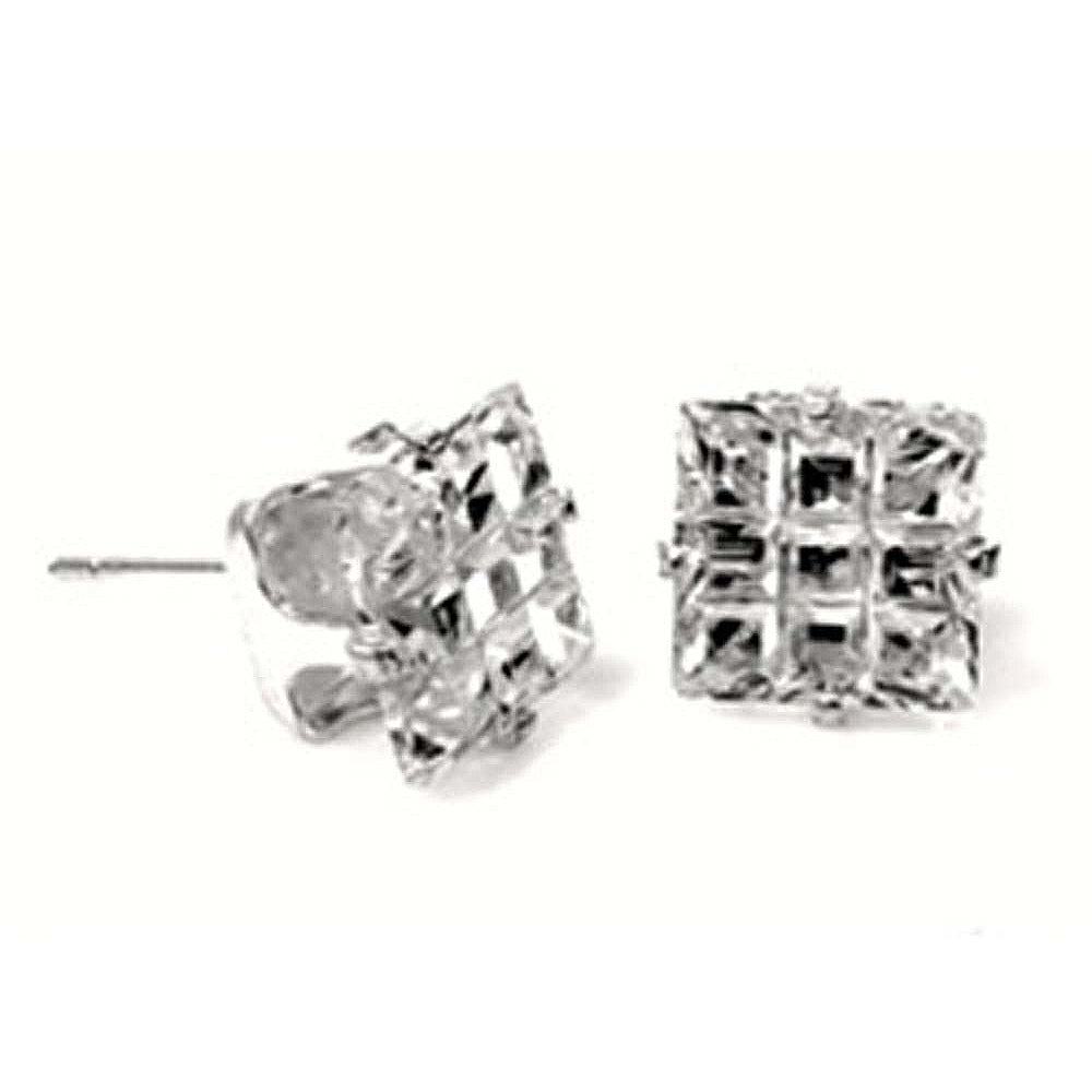 Sterling Silver Clear CZ Square Invisible Cut CZ Earrings