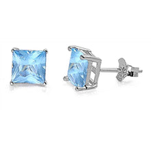 Load image into Gallery viewer, Sterling Silver Rhodium Plated Princess Cut Cz Stud Earring Set on Basket Prong Setting with Friction Back Post-4mm