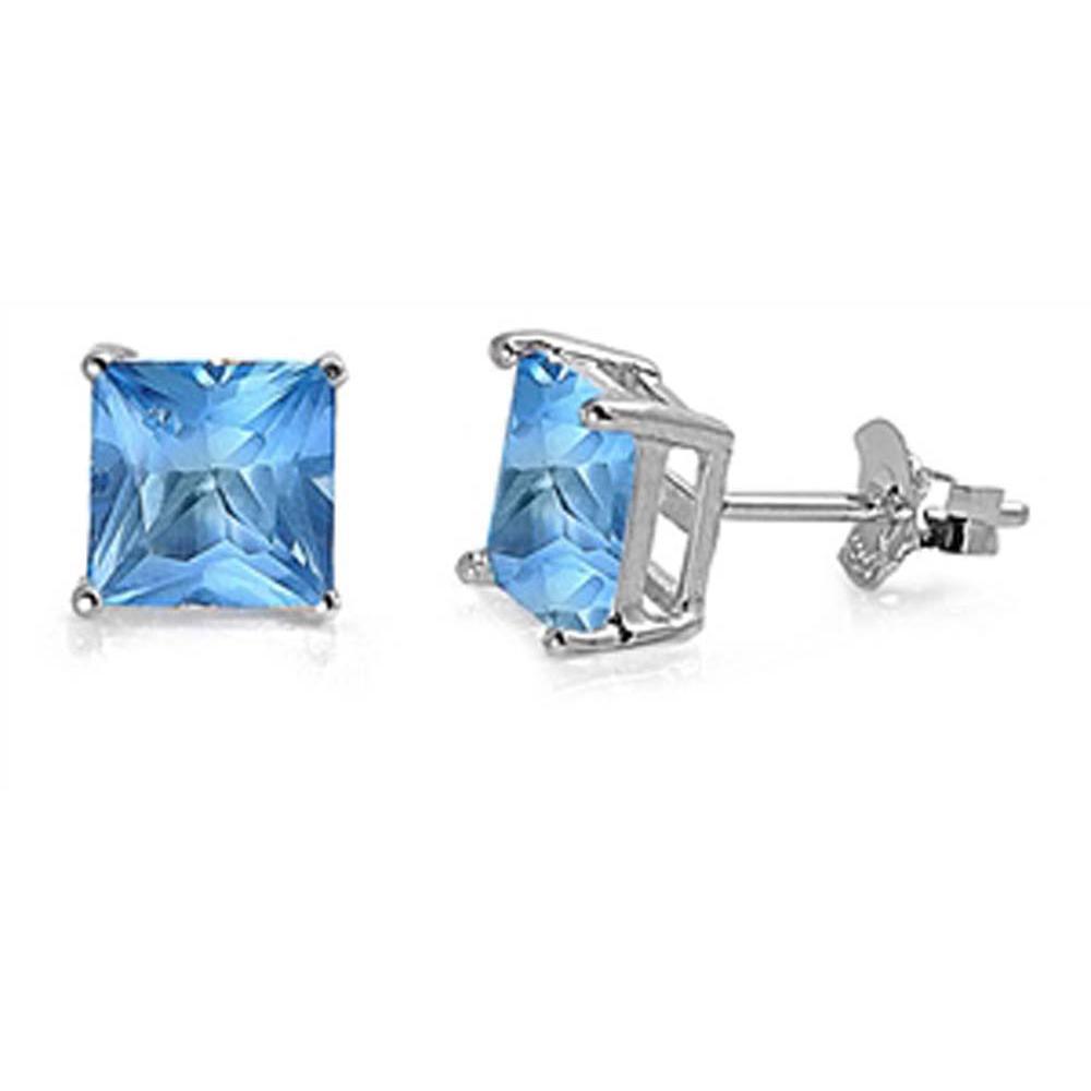 Sterling Silver Rhodium Plated Princess Cut Cz Stud Earring Set on Basket Prong Setting with Friction Back Post-4mm