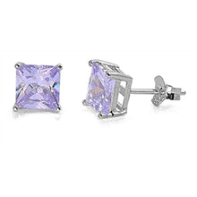 Load image into Gallery viewer, Sterling Silver Rhodium Plated Princess Cut Cz Stud Earring Set on Basket Prong Setting with Friction Back Post-8mm