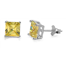 Load image into Gallery viewer, Sterling Silver Rhodium Plated 9mm Princess Cut Cz Stud Earring Set on Basket Prong Setting with Friction Back Post