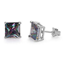 Load image into Gallery viewer, Sterling Silver Rhodium Plated Princess Cut Cz Stud Earring Set on Basket Prong Setting with Friction Back Post-7mm