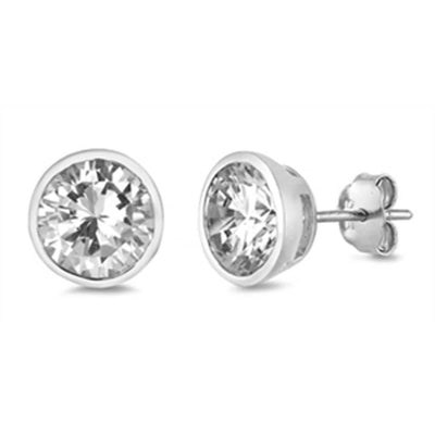 Sterling Silver Round Bezel Setting CZ Earrings