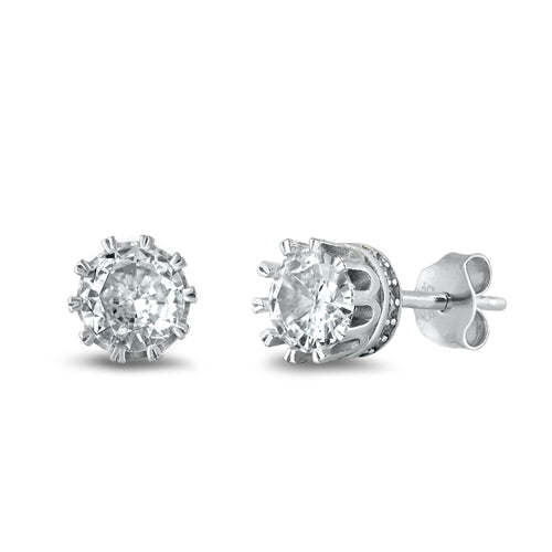 Sterling Silver Rhodium Plated Round Clear CZ Earrings