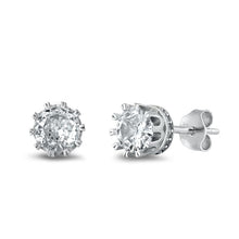 Load image into Gallery viewer, Sterling Silver Rhodium Plated Round Clear CZ Earrings
