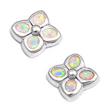 Sterling Silver Flower Shape With White Lab Opal EarringsAnd Earring Height 10mm