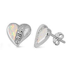 Load image into Gallery viewer, Sterling Silver Heart Shape With White Lab Opal Earrings With CZ StonesAnd Earring Height 10mm