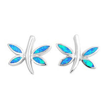 Load image into Gallery viewer, Sterling Silver Modish Fancy Dragonfly with Blue Lab Opal Earring with Earring Height of 17MM