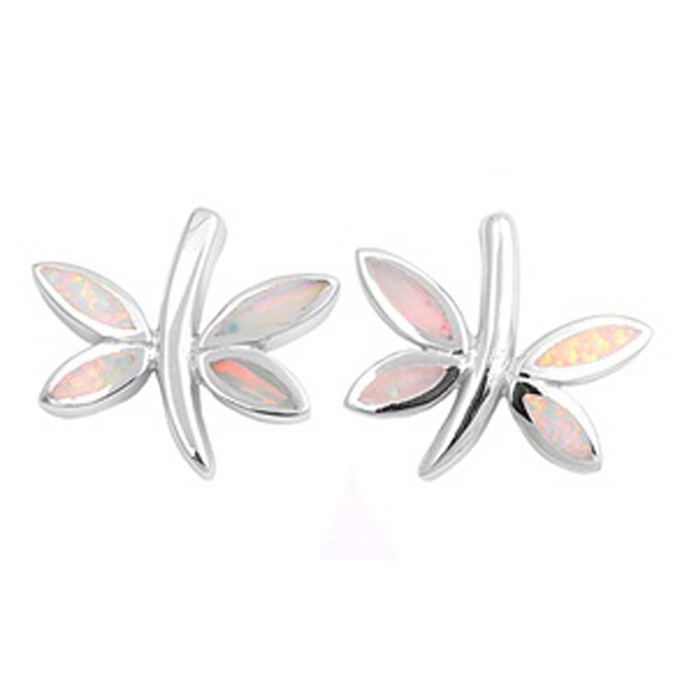 Sterling Silver Modish Fancy Dragonfly with Pink Lab Opal Earring with Earring Height of 17MM