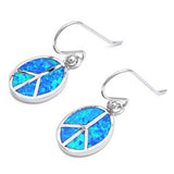 Sterling Silver Oval Peace Sign Shape With Blue Lab Opal EarringsAnd Earring Height 15mm