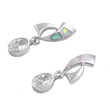 Load image into Gallery viewer, Sterling Silver Elegant Design with Pink Lab Opal and Oval Clear CZ Stone EarringAnd Earring Height of 27MM