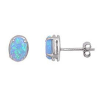 Load image into Gallery viewer, Sterling Silver With Blue Lab Opal Earrings