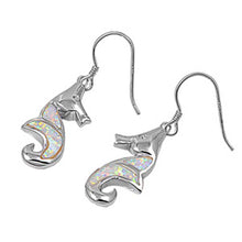 Load image into Gallery viewer, Sterling Silver Seahorse Shape With White Lab Opal EarringsAnd Earring Height 23mm