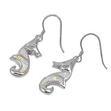 Sterling Silver Seahorse Shape With White Lab Opal EarringsAnd Earring Height 23mm