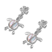 Load image into Gallery viewer, Sterling Silver Fancy Modish White Lab Opal Turtle with Flower Style Stud EarringAnd Earring Height of 14MM