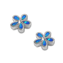 Load image into Gallery viewer, Sterling Silver Trendy Plain Blue Lab Opal Plumeria Earring with Earring Height of 10MM