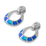 Sterling Silver Open Circle Shape With Blue Lab Opal EarringsAnd Earring Height 19mm