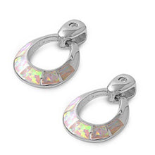 Load image into Gallery viewer, Sterling Silver Open Circle Shape With White Lab Opal EarringsAnd Earring Height 19mm