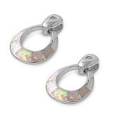 Sterling Silver Open Circle Shape With White Lab Opal EarringsAnd Earring Height 19mm