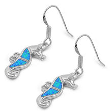 Load image into Gallery viewer, Sterling Silver Fancy Seahorse with Blue Lab Opal Earwire StyleAnd Earring Height of 22MM