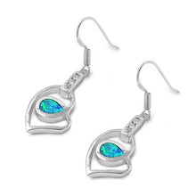 Load image into Gallery viewer, Sterling Silver Heart Shape With Blue Lab Opal Earrings With CZ StoneAnd Earring Height 23mm