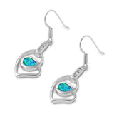 Sterling Silver Heart Shape With Blue Lab Opal Earrings With CZ StoneAnd Earring Height 23mm