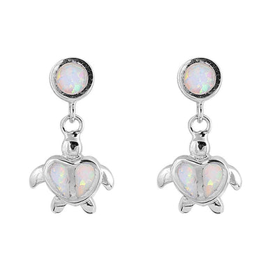 Sterling Silver Turtle Shape With White Lab Opal EarringsAnd Earring Height 20mm