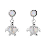 Sterling Silver Turtle Shape With White Lab Opal EarringsAnd Earring Height 20mm