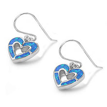 Load image into Gallery viewer, Sterling Silver Fancy Blue Lab Opal Open Cut Heart Shape Earwire Style with Earring Height of 11MM