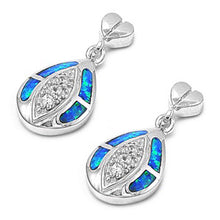 Load image into Gallery viewer, Sterling Silver Oval Shape With Blue Lab Opal Earrings With CZ StonesAnd Earring Height 21mm