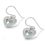 Sterling Silver Fancy White Lab Opal Open Cut Heart Shape Earwire Style with Earring Height of 11MM