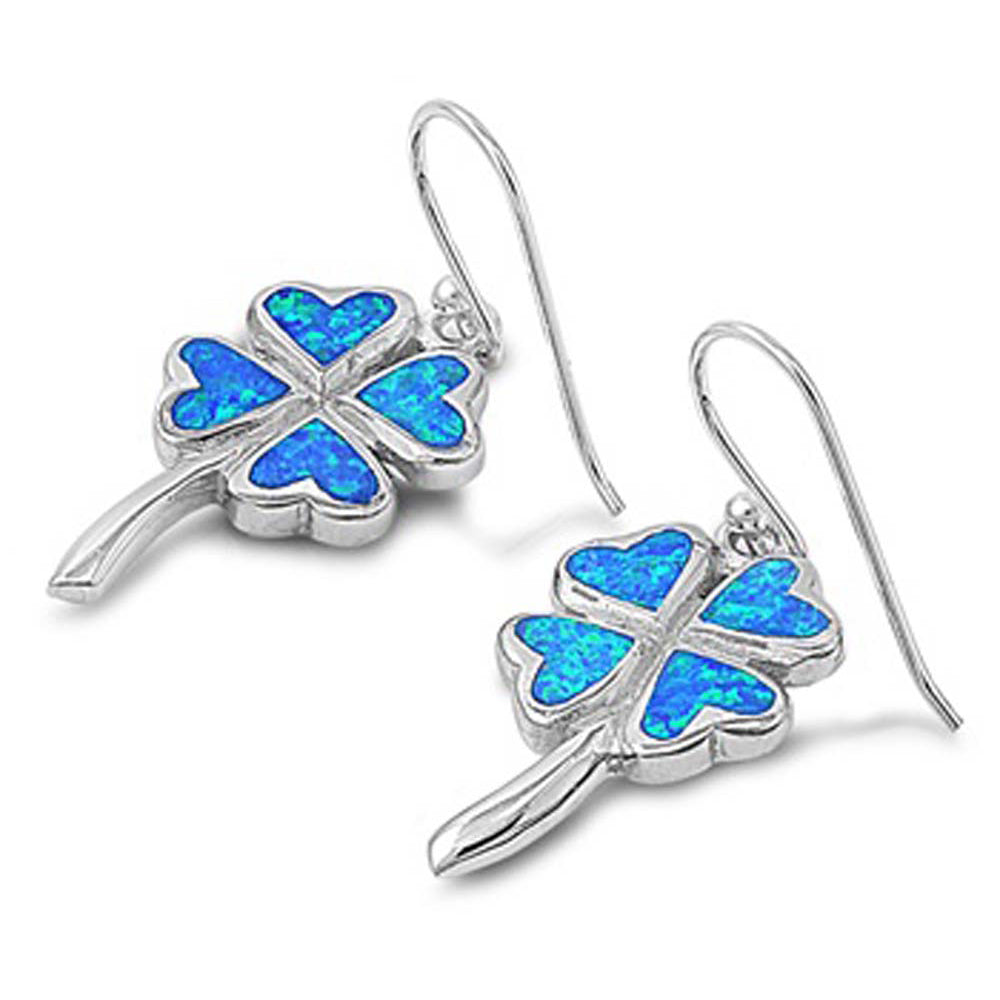 Sterling Silver Plumeria Heart Shape With Blue Lab Opal EarringsAnd Earring Height 23mm