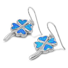 Load image into Gallery viewer, Sterling Silver Plumeria Heart Shape With Blue Lab Opal EarringsAnd Earring Height 23mm