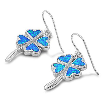 Sterling Silver Plumeria Heart Shape With Blue Lab Opal EarringsAnd Earring Height 23mm