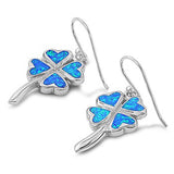 Sterling Silver Plumeria Heart Shape With Blue Lab Opal EarringsAnd Earring Height 23mm