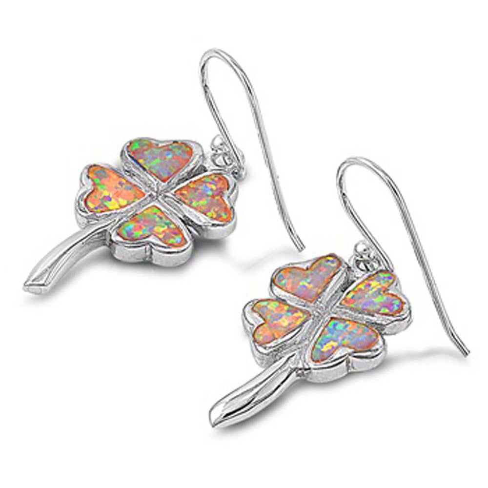 Sterling Silver Plumeria Heart Shape With White Lab Opal EarringsAnd Earring Height 23mm