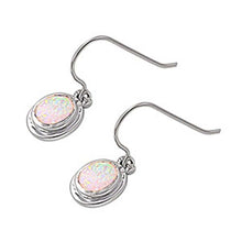 Load image into Gallery viewer, Sterling Silver Modish Plain White Lab Opal Oval Shape Earwire Style with Earring Height of 16MM