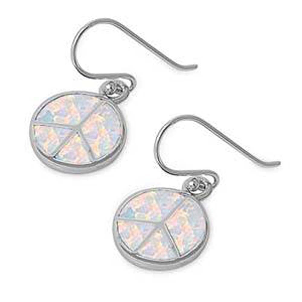 Sterling Silver With Lab Opal Peace Sign Earrings