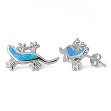 Load image into Gallery viewer, Sterling Silver Lizard Shape With Blue Lab Opal EarringsAnd Earring Height 21mm