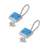 Sterling Silver Square Shape With Blue Lab Opal EarringsAnd Earring Height 8mm
