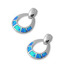 Load image into Gallery viewer, Sterling Silver Open Circle Shape With Blue Lab Opal EarringsAnd Earring Height 21mm