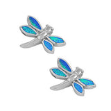 Sterling Silver Stylish Dragonfly with Blue Lab Opal Stud EarringAnd Earring Height of 13MM