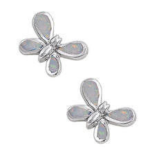 Load image into Gallery viewer, Sterling Silver Butterfly Shape With White Lab Opal EarringsAnd Earring Height 10mm