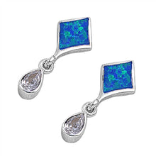 Load image into Gallery viewer, Sterling Silver Elegant Style Blue Lab Opal Diamod Shape with Pear Shape Clear CZ Stud EarringAnd Earring Height of 25MM