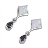 Sterling Silver Elegant Style White Lab Opal Diamod Shape with Pear Shape Amethyst CZ Stud EarringAnd Earring Height of 25MM