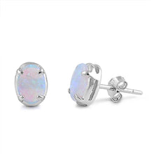 Load image into Gallery viewer, Sterling Silver Stylish White Lab Opal Oval Shape Stud Earring with Earring Height of 8MM