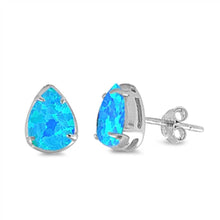 Load image into Gallery viewer, Sterling Silver Stylish Blue Lab Opal Pear Shape Stud Earring with Earring Height of 9MM